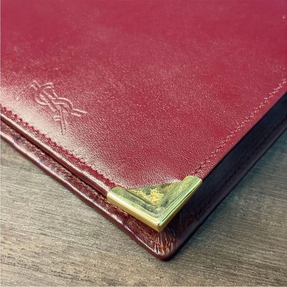 Yves Saint Laurent Burgundy Leather Wallet with Gold Corners - Picture 6 of 13